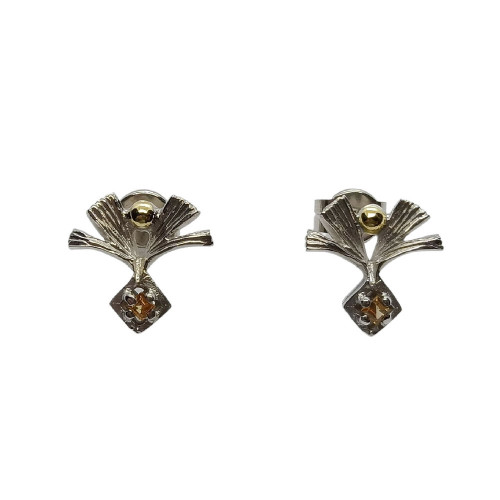 Pendientes de plata, oro y zafiro amarillo Pendientes de plata, oro y zafiro amarillo