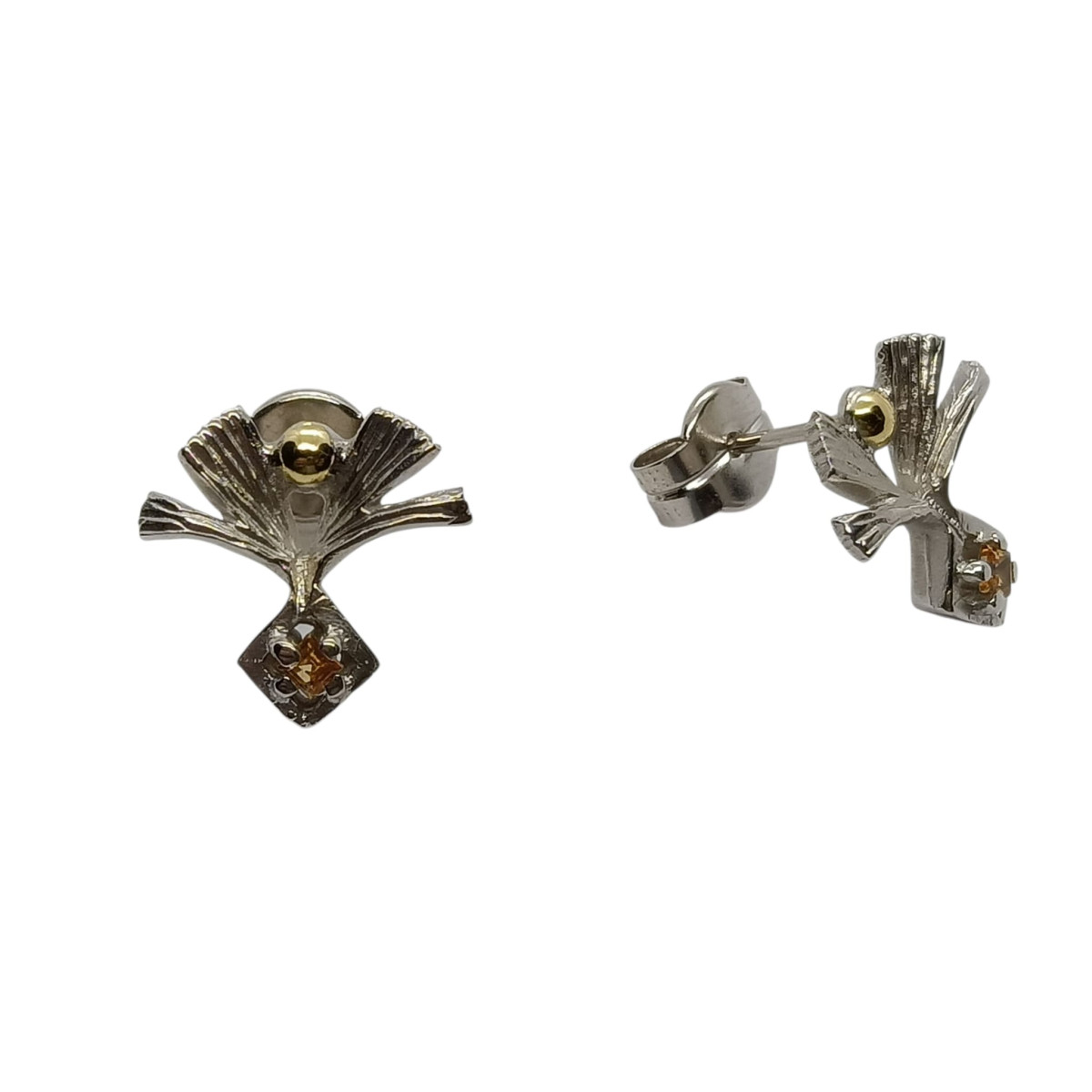 Pendientes de plata, oro y zafiro amarillo Pendientes de plata, oro y zafiro amarillo