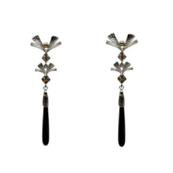 Pendientes de plata, oro y zafiro amarillo combinados con ónix