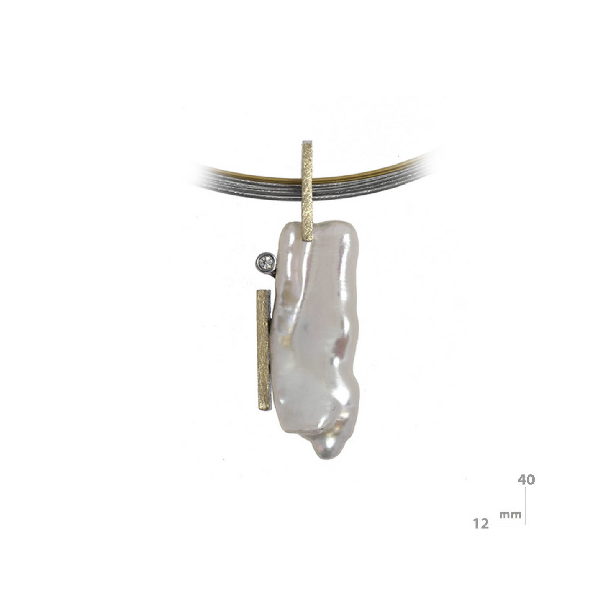 Colgante de plata con perla barroca, oro y diamante
