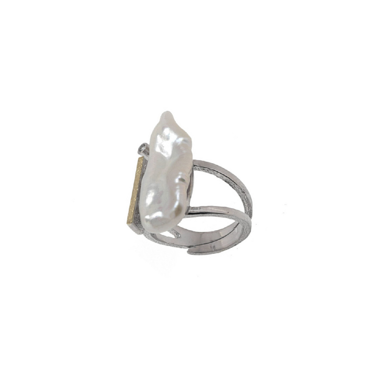 Anillo de plata y oro, diamante y perla natural barroca
