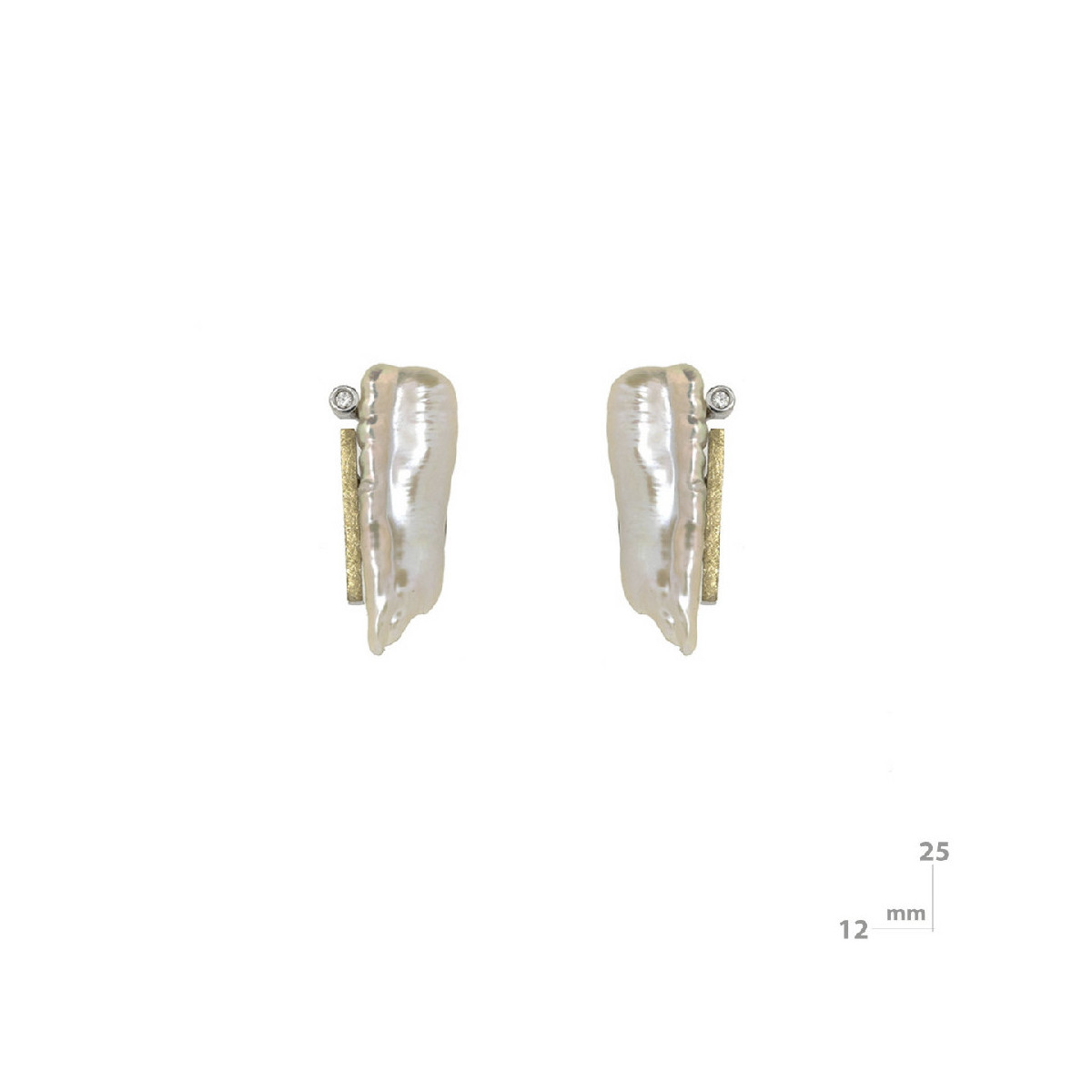 Pendientes de plata y oro, perla natural barroca y diamante
