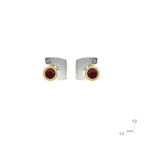 Pendientes de plata, oro y rubí