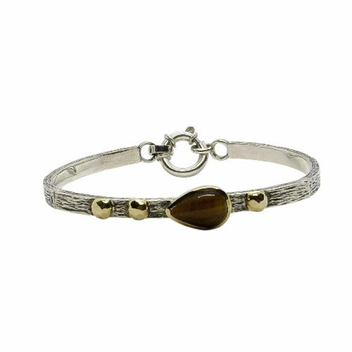 Pulsera de plata y oro con ojo de tigre