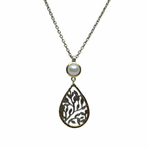 Gargantilla de plata y oro con perla