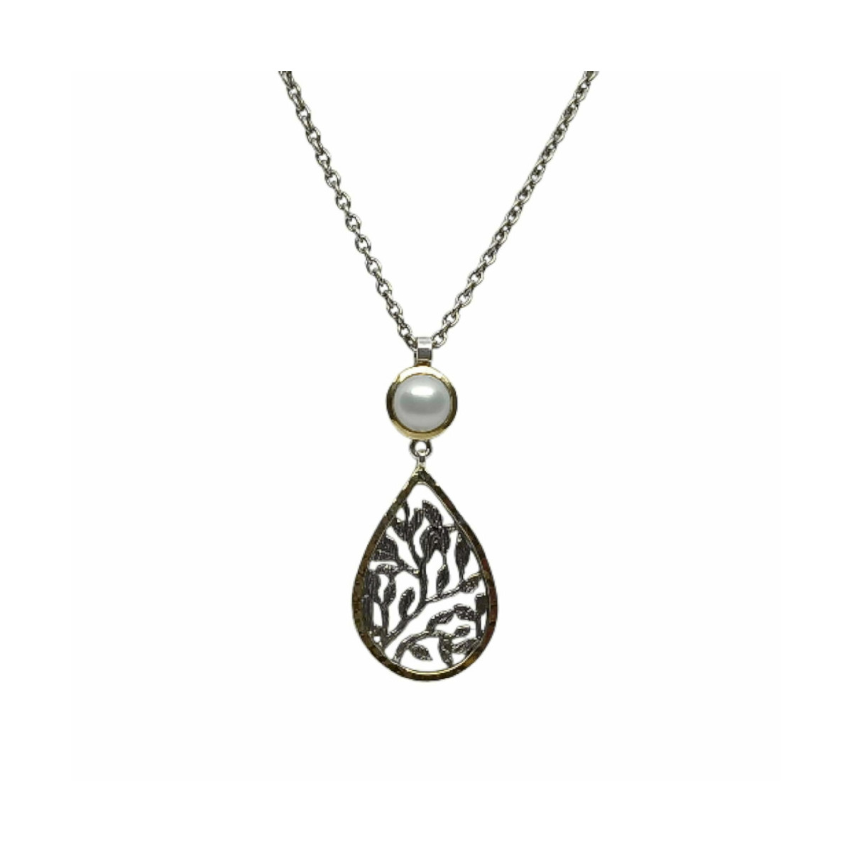 Gargantilla de plata y oro con perla