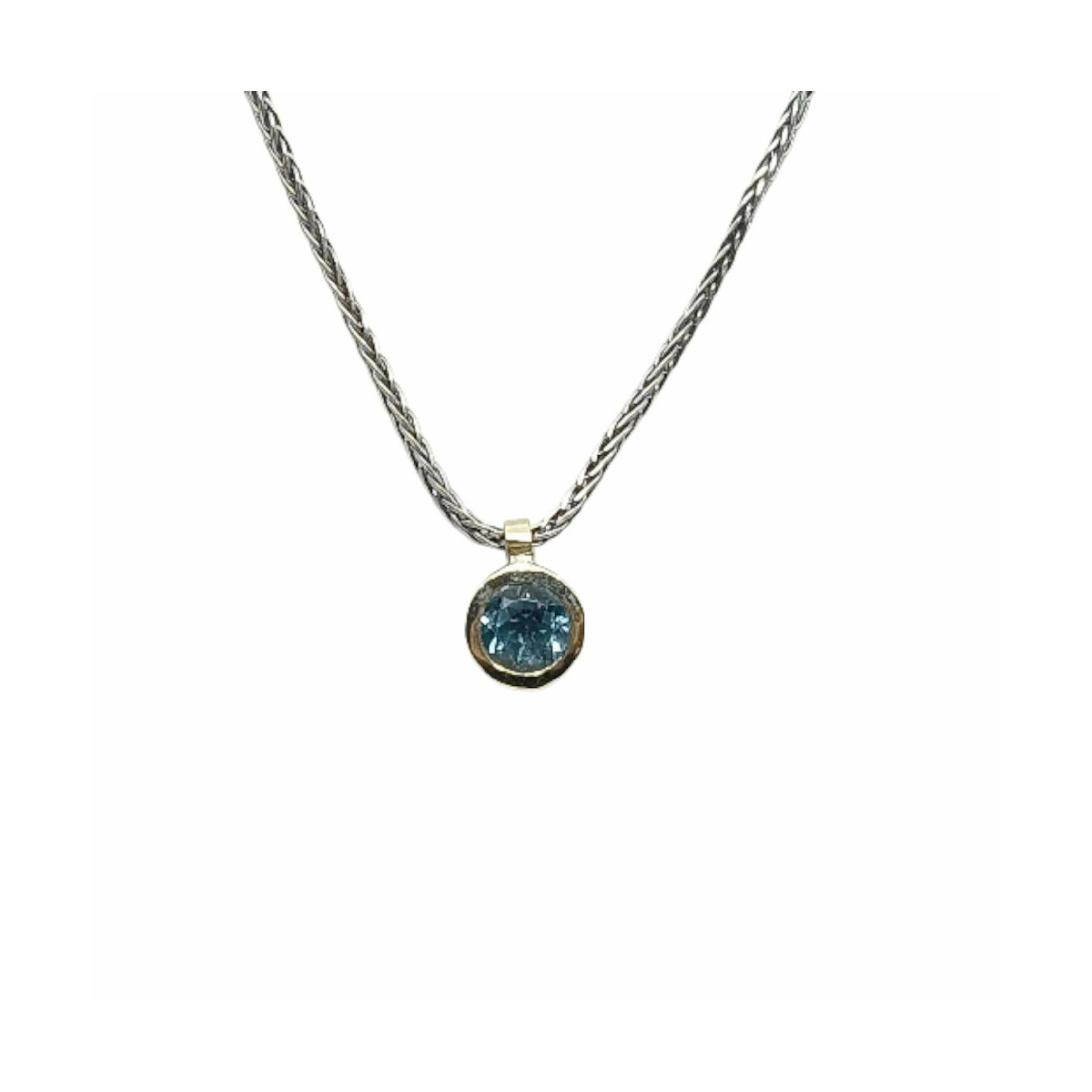 Gargantilla de plata y oro con topacio azul