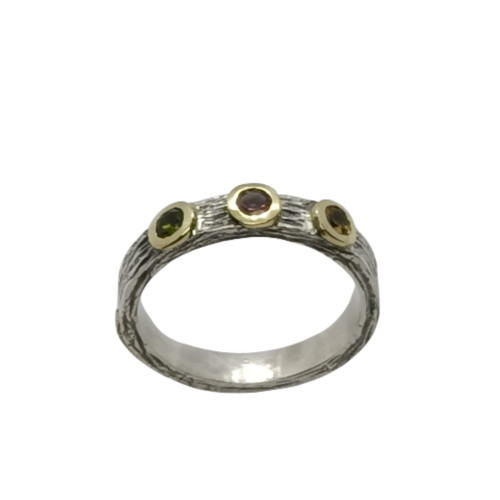 Anillo de plata y oro con turmalinas
