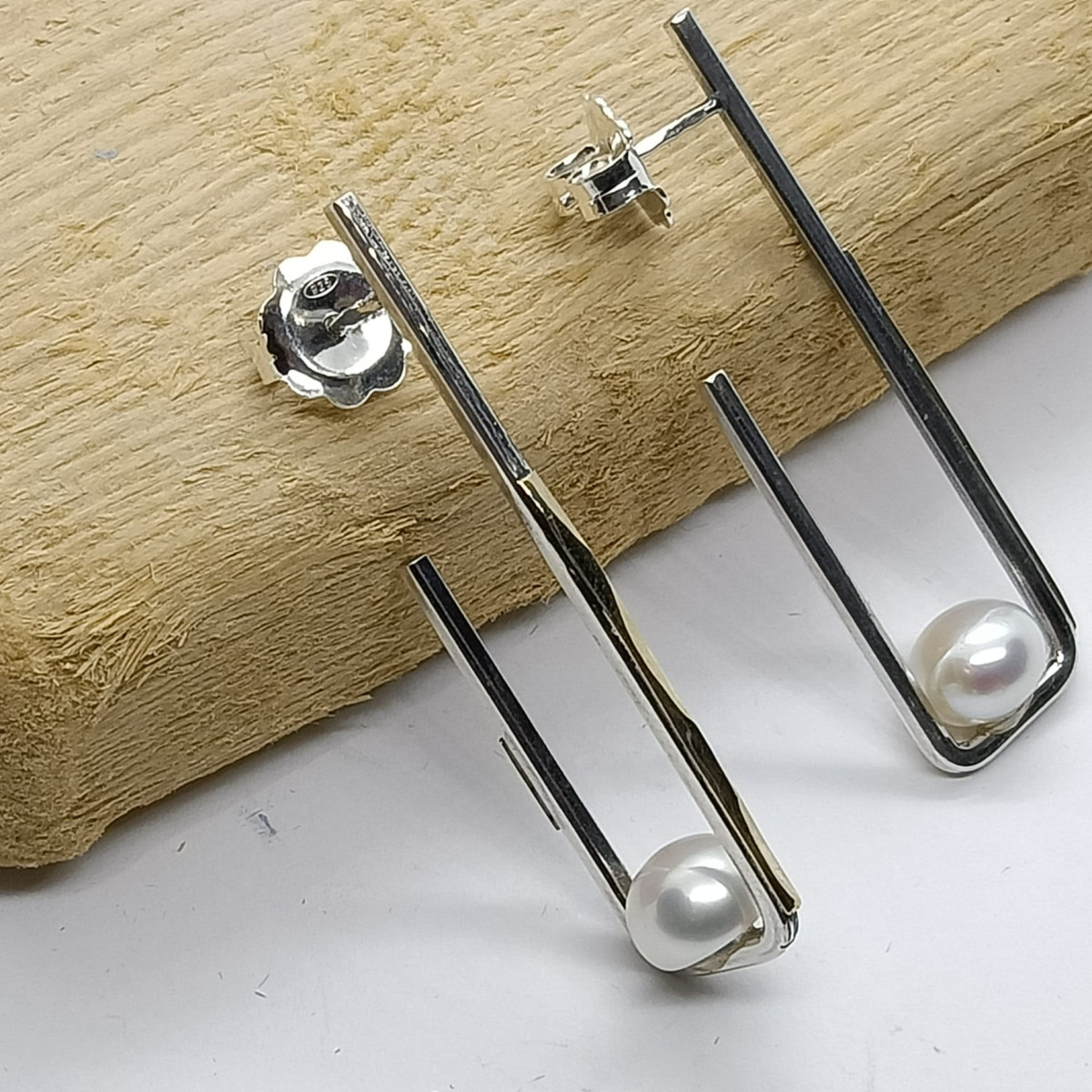 Pendientes de plata y oro con perlas