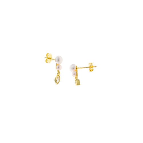 PENDIENTES DE PLATA CHAPADA CON PERLAS Y CIRCONITA