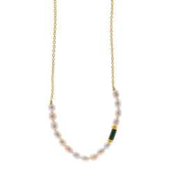 COLLAR DE PLATA CHAPADA CON MALAQUITA Y PERLAS