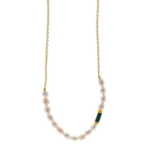 COLLAR DE PLATA CHAPADA CON MALAQUITA Y PERLAS