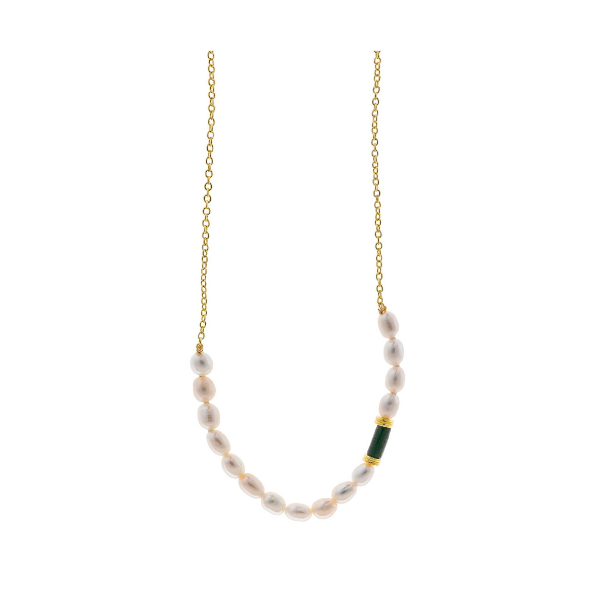 COLLAR DE PLATA CHAPADA CON MALAQUITA Y PERLAS