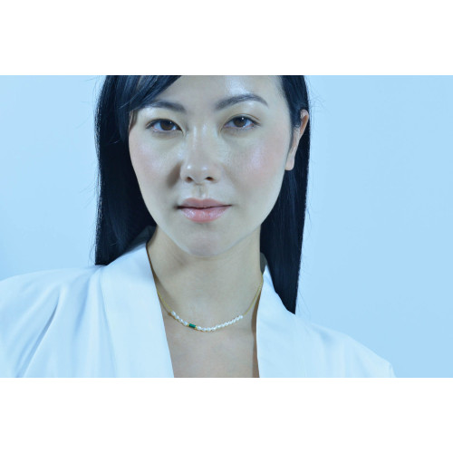 COLLAR DE PLATA CHAPADA CON MALAQUITA Y PERLAS