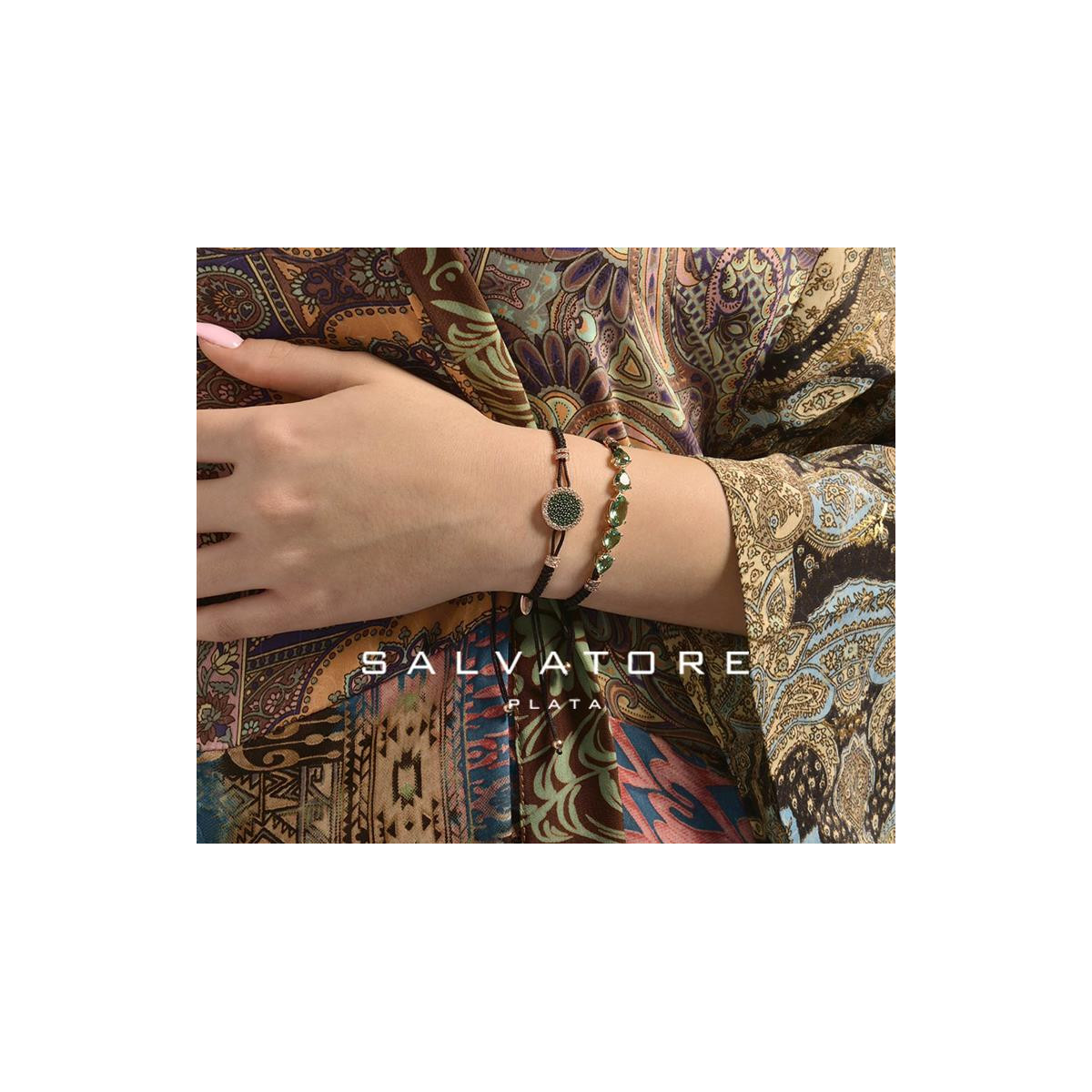 Pulsera de plata con circonitas verdes y blancas