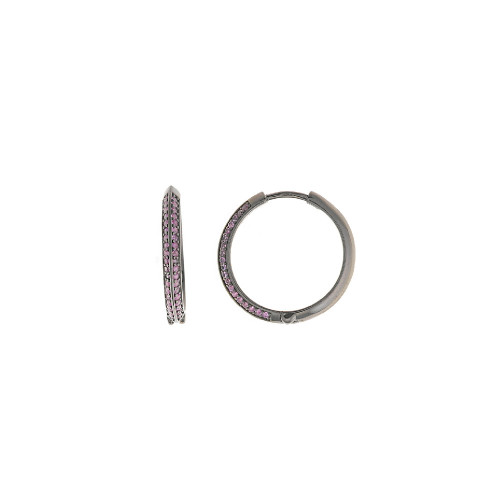 PENDIENTES DE PLATA CON RUTENIO NEGRO, ESTILO ARO CON CIRCONITAS