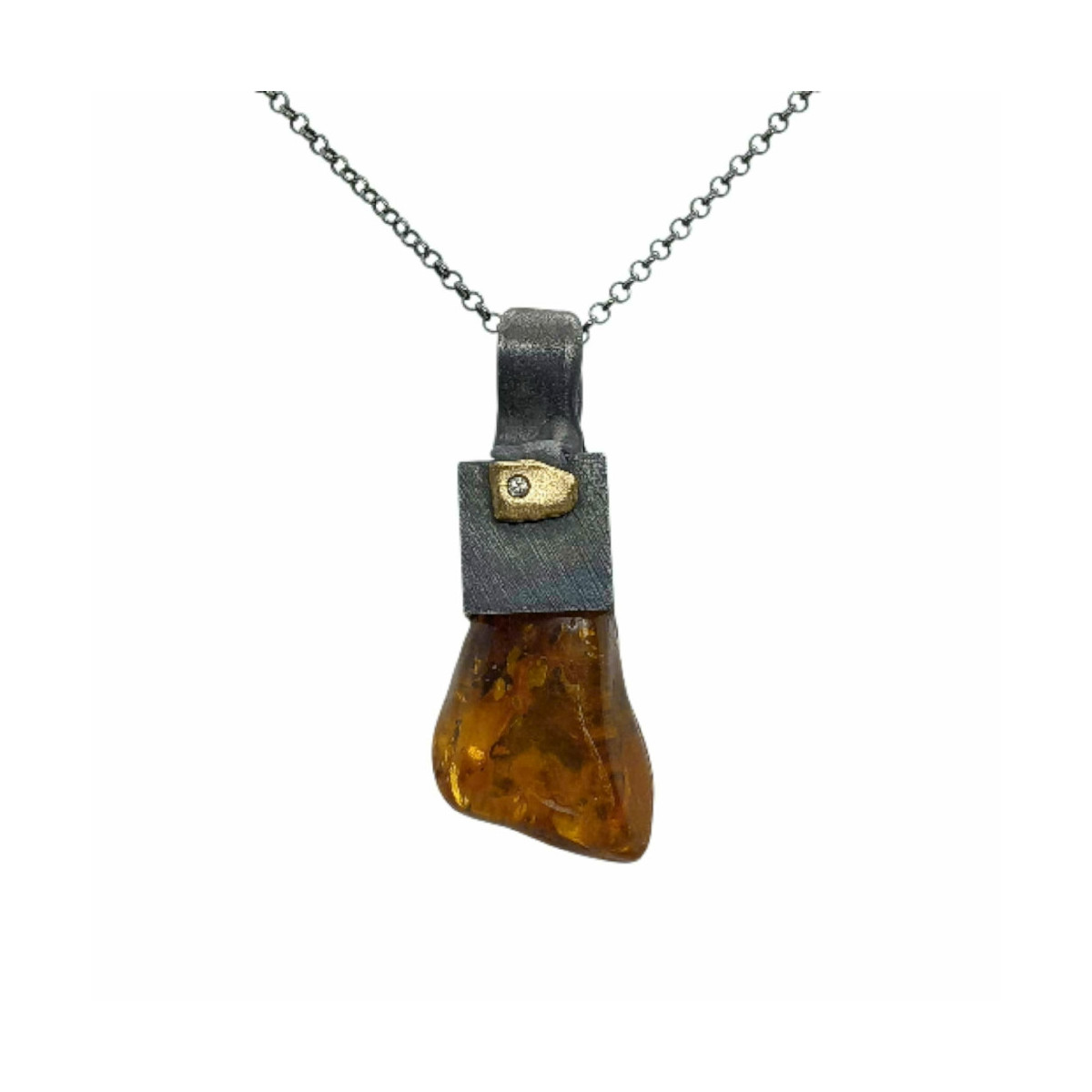 Colgante de plata y oro con ámbar y diamante