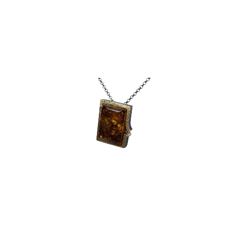 Colgante de plata y oro con ámbar y diamante