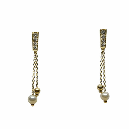 Pendientes de oro amarillo con diamantes y perlas