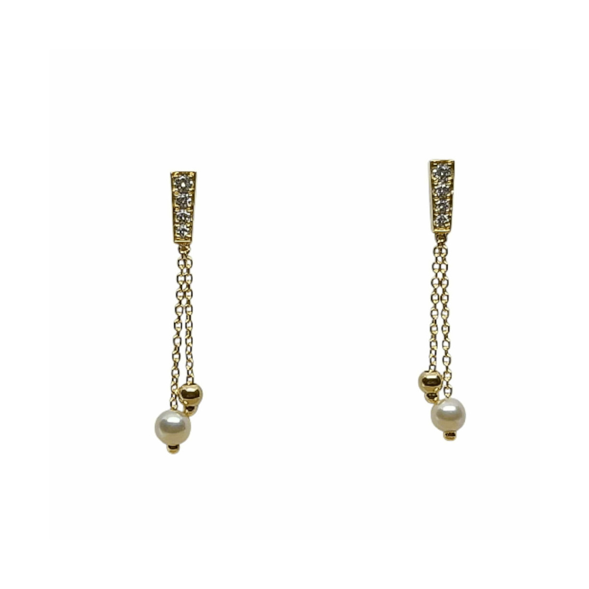 Pendientes de oro amarillo con diamantes y perlas