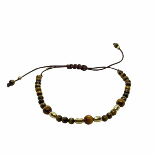 Pulsera de Ojo de tigre y oro amarillo
