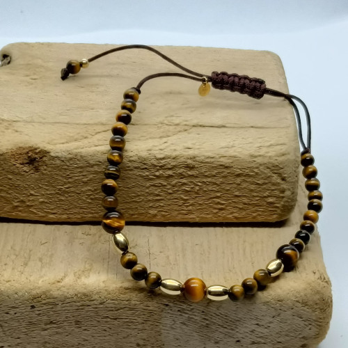 Pulsera de Ojo de tigre y oro amarillo