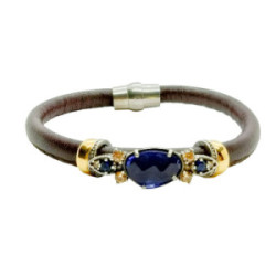 Pulsera de plata con cuero y circonitas