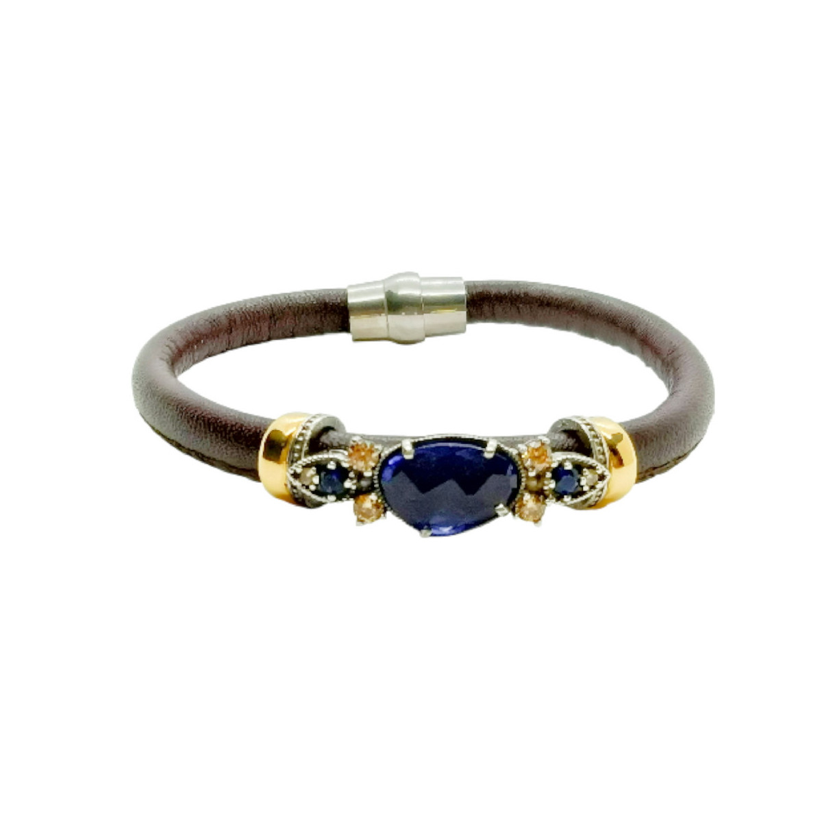 Pulsera de plata con cuero y circonitas