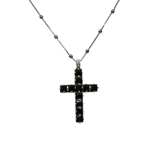 Collar de plata con forma de cruz y circonitas