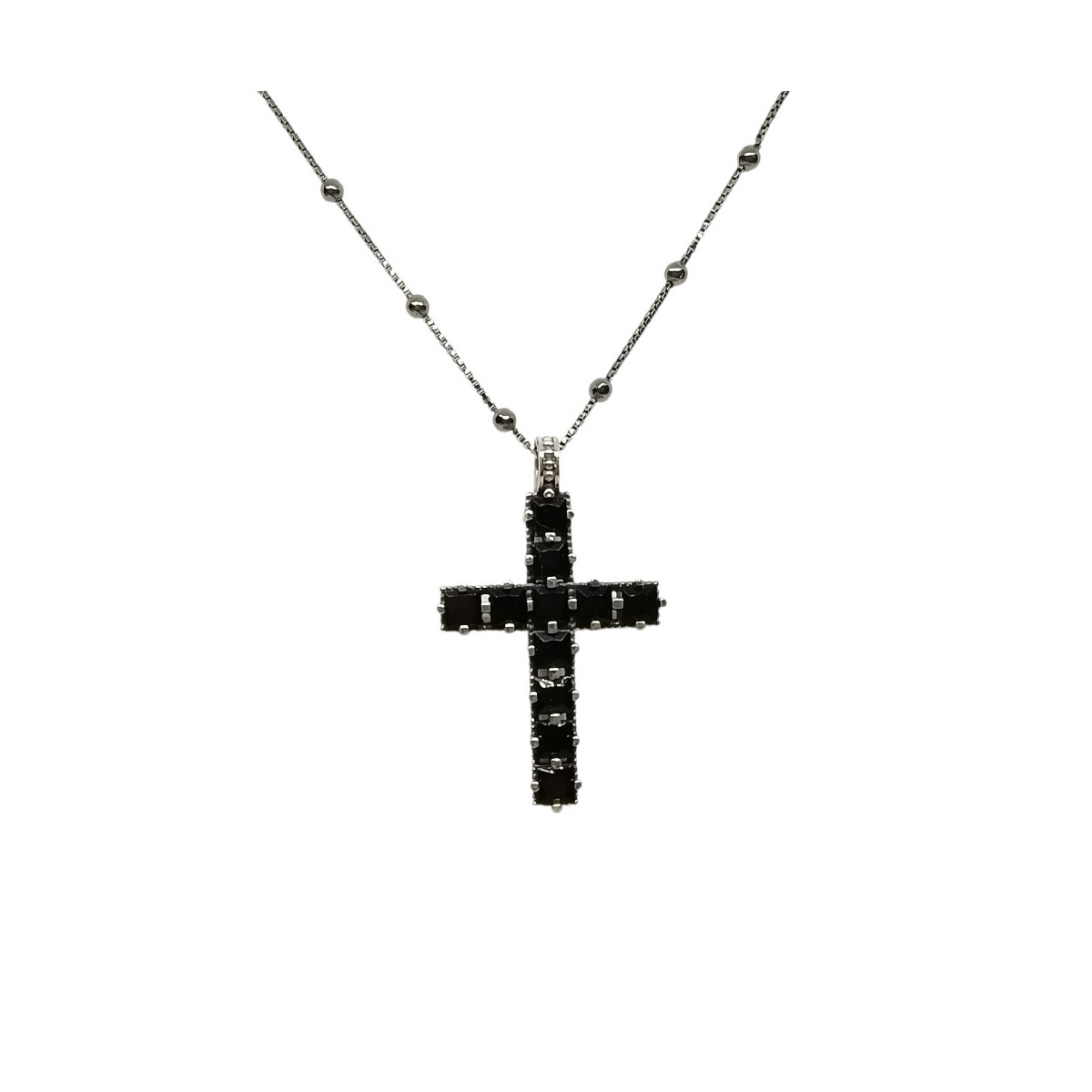 Collar de plata con forma de cruz y circonitas