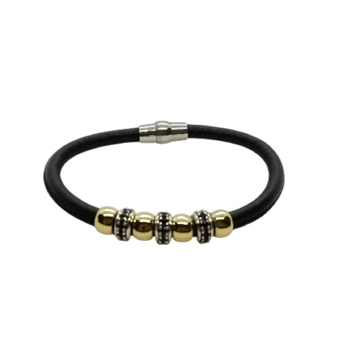 Pulsera de plata con cuero y circonitas