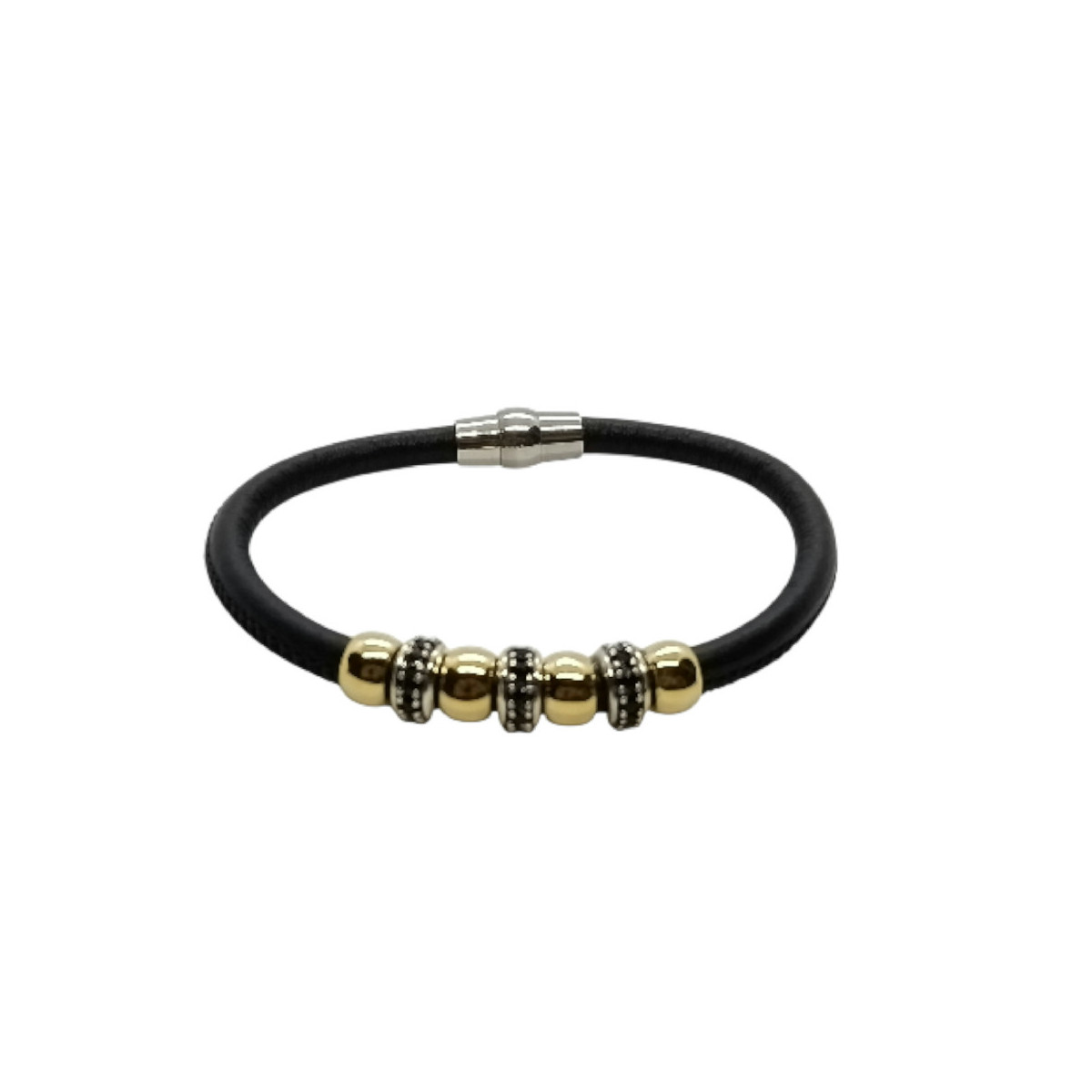 Pulsera de plata con cuero y circonitas