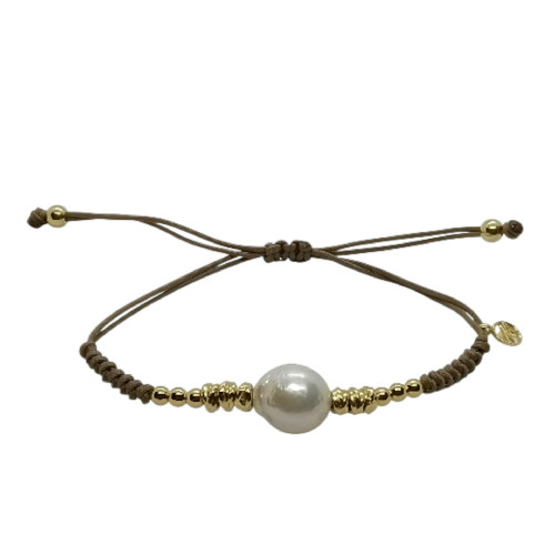 Pulsera de plata con macramé y perla