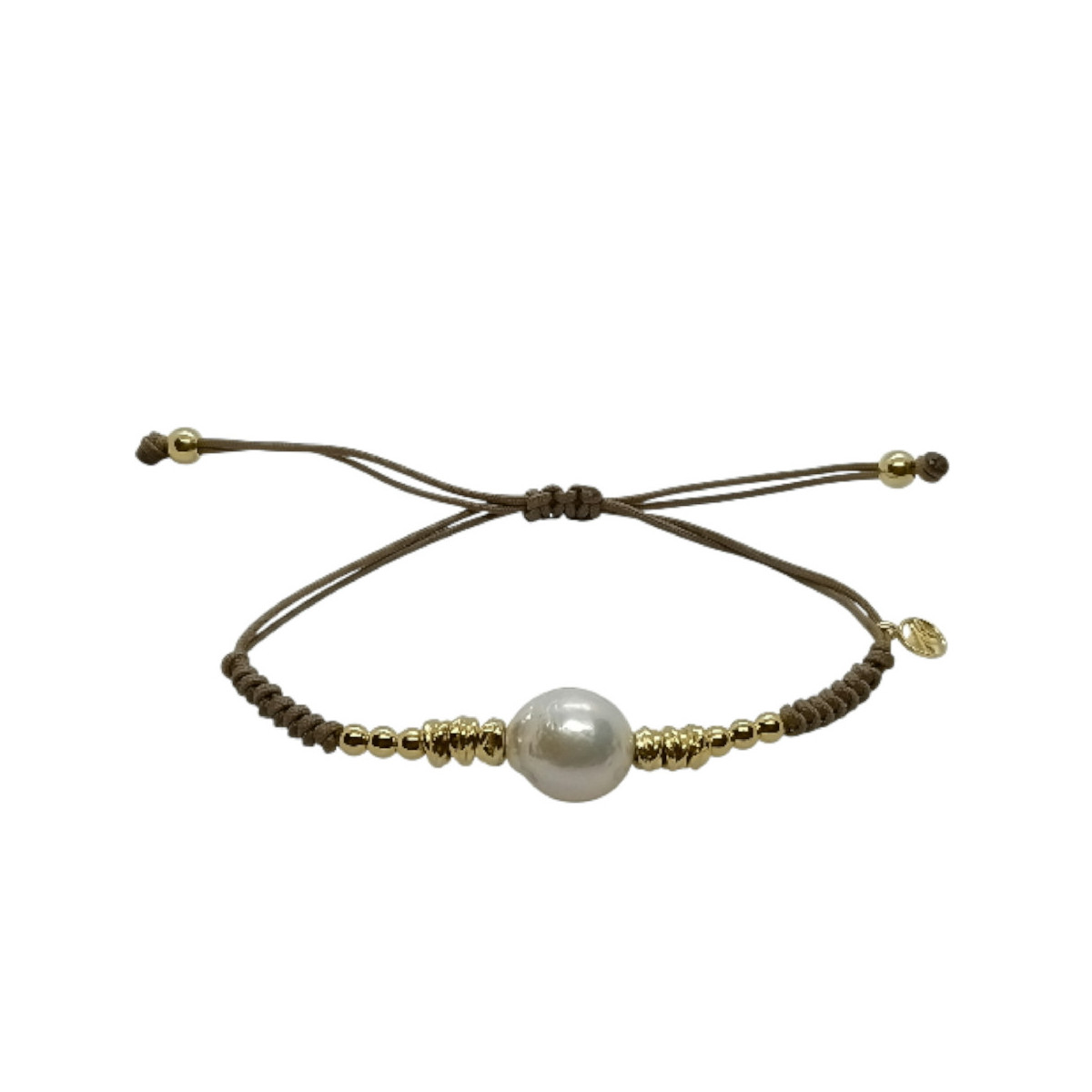 Pulsera de plata con macramé y perla