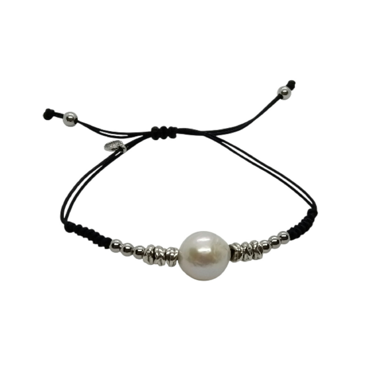Pulsera de plata con macramé y perla