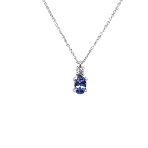 Gargantilla de oro blanco con diamante y tanzanita