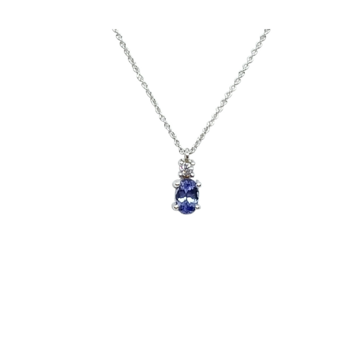 Gargantilla de oro blanco con diamante y tanzanita