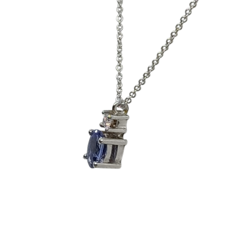 Gargantilla de oro blanco con diamante y tanzanita
