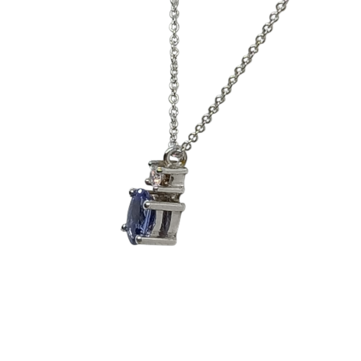 Gargantilla de oro blanco con diamante y tanzanita