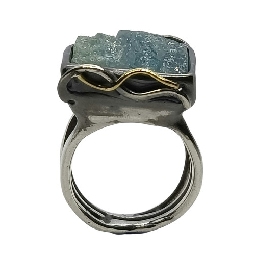 Anillo de plata y oro con aguamarina