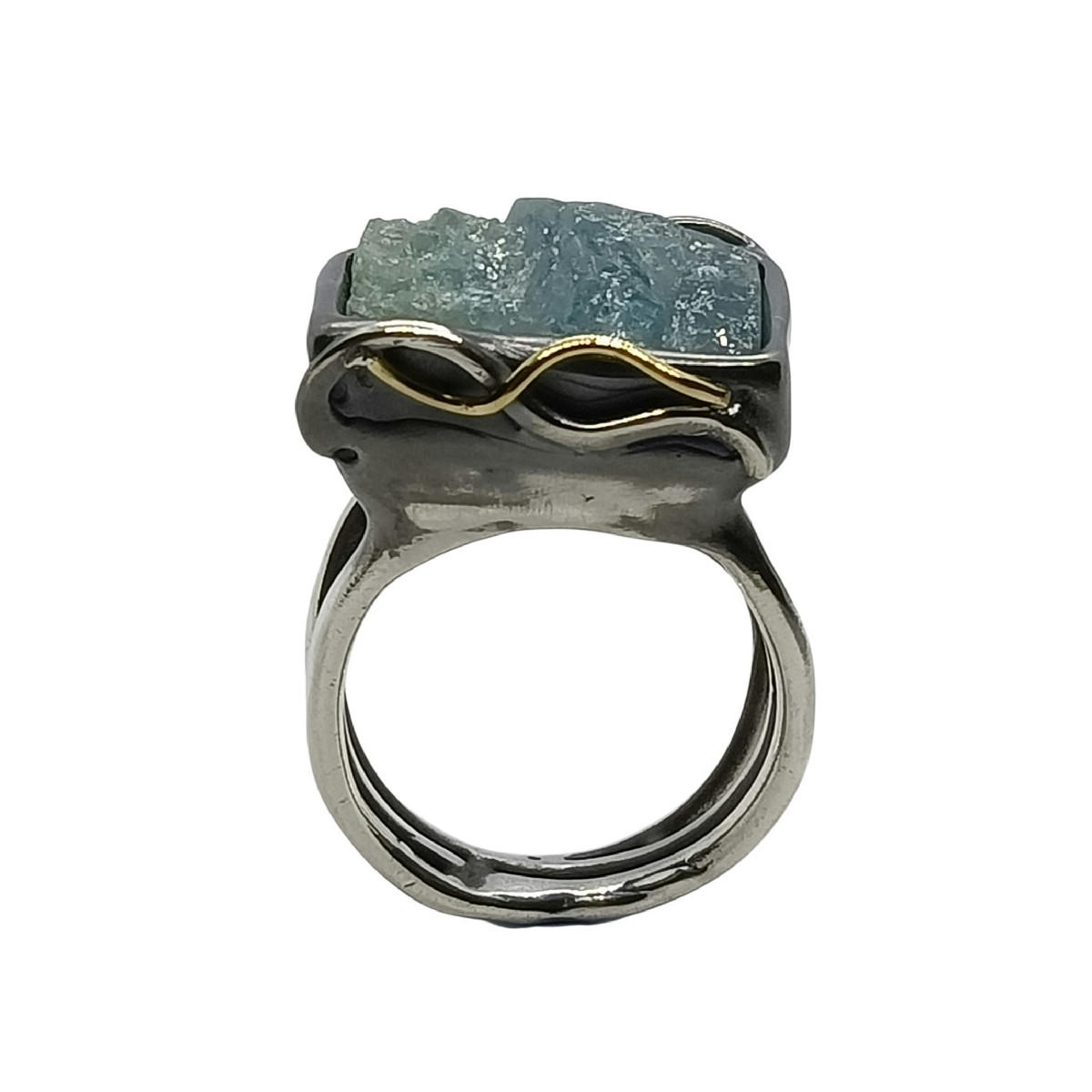 Anillo de plata y oro con aguamarina