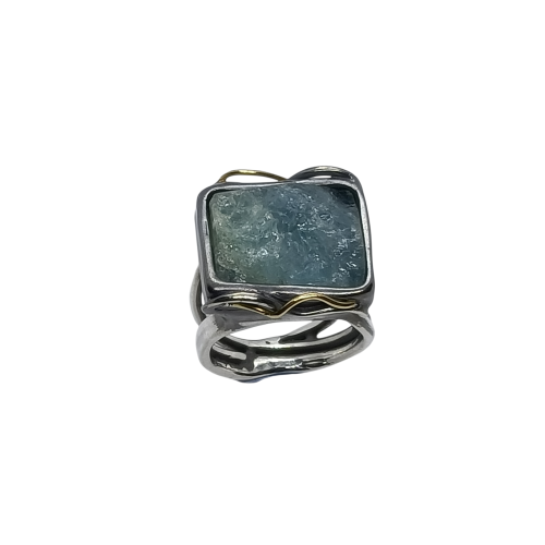 Anillo de plata y oro con aguamarina