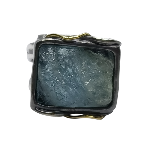 Anillo de plata y oro con aguamarina