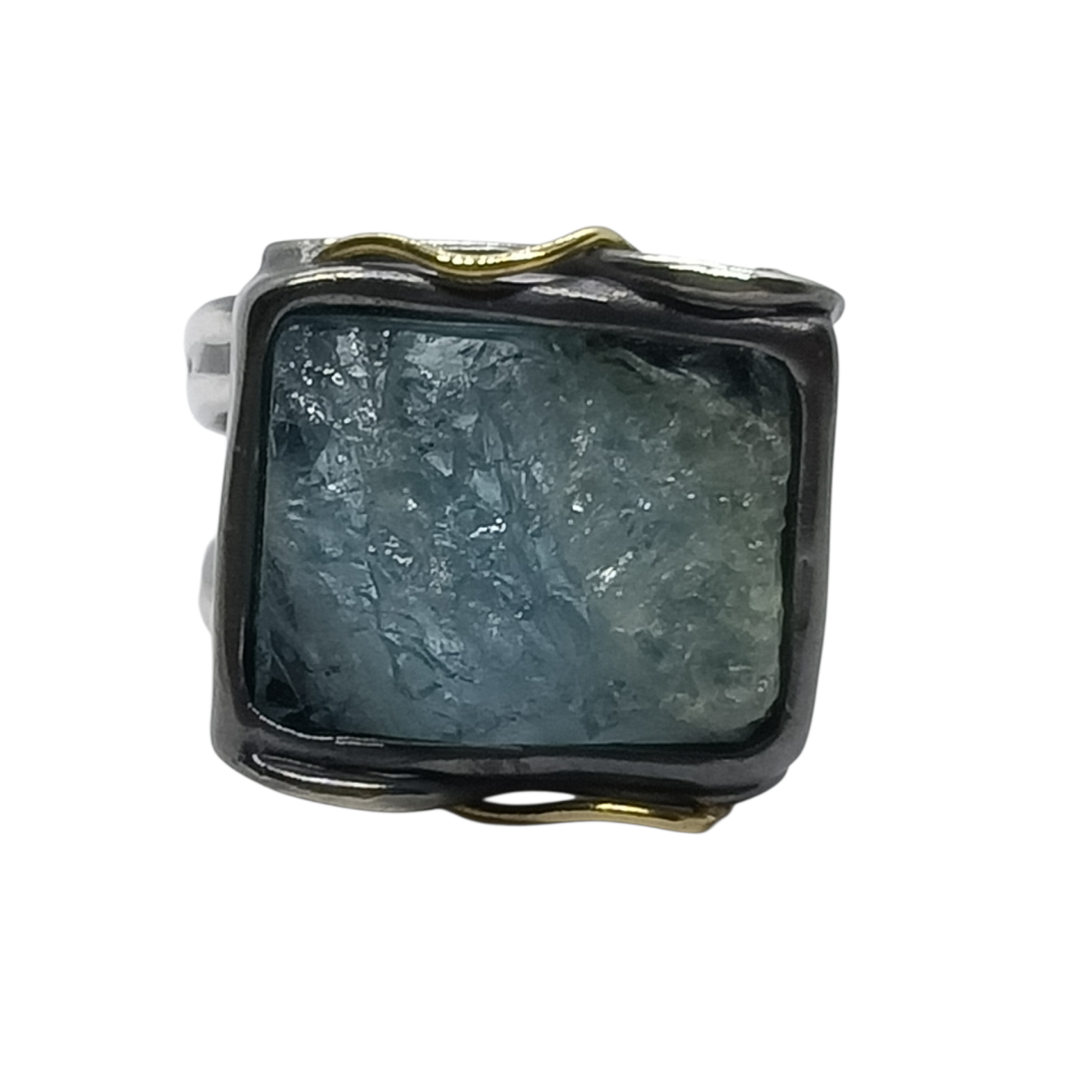 Anillo de plata y oro con aguamarina