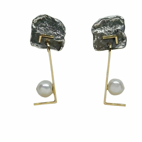 Pendientes de plata y oro con perla