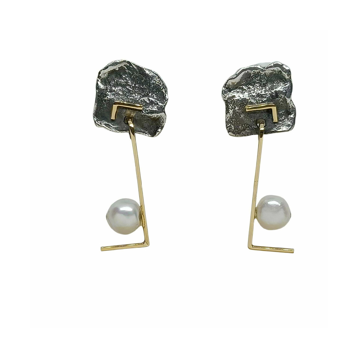 Pendientes de plata y oro con perla