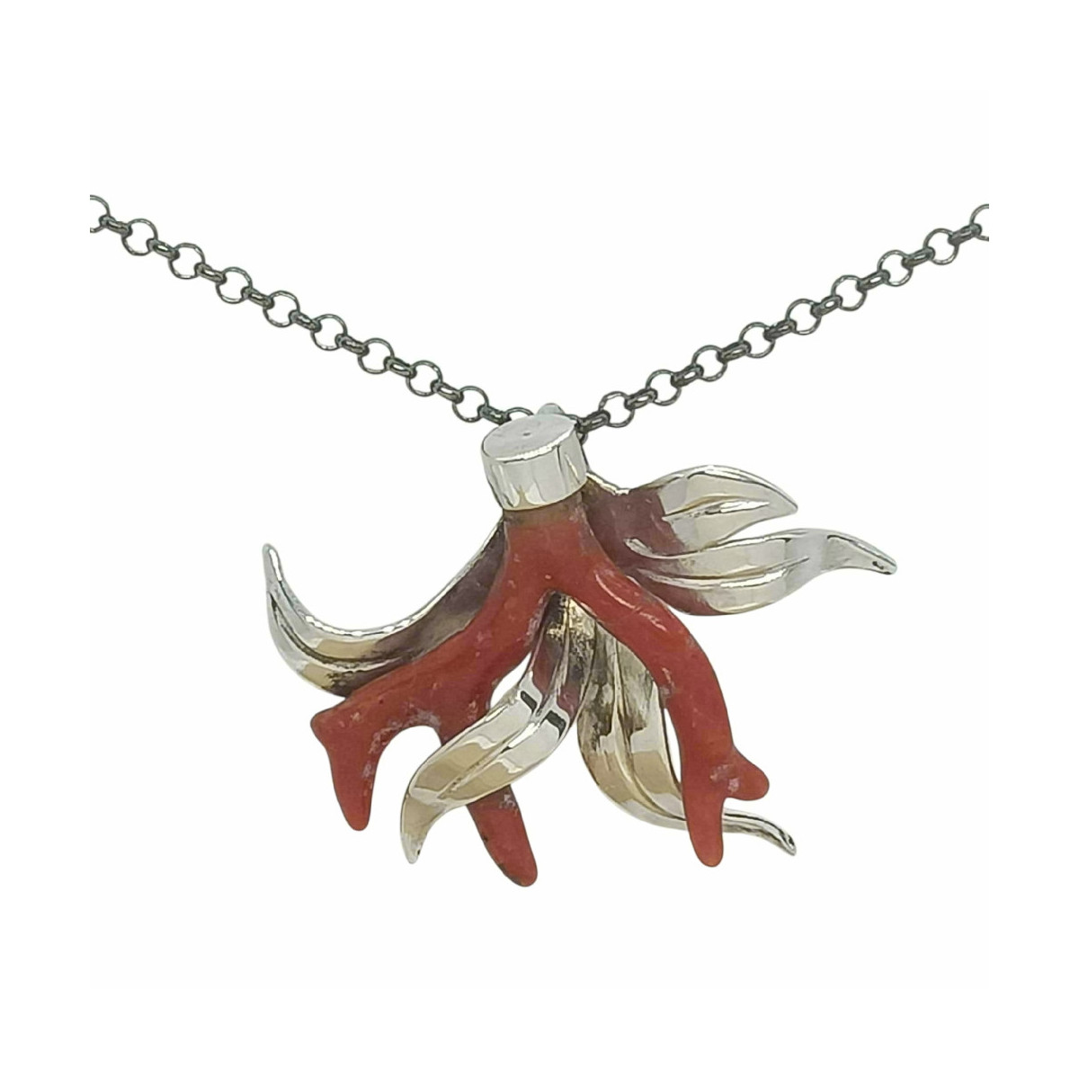 Colgante de plata y coral