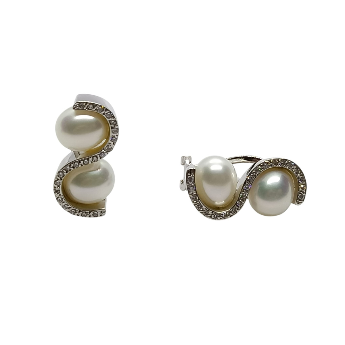 Pendientes de oro blanco con diamantes y perlas