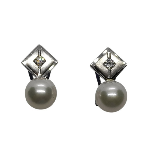Pendientes tú y yo,  oro blanco con diamantes y perlas
