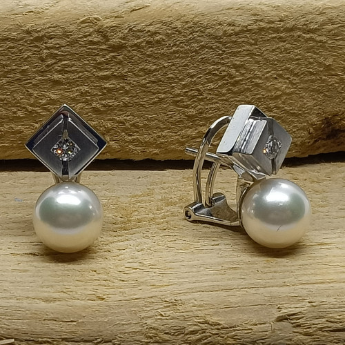 Pendientes tú y yo,  oro blanco con diamantes y perlas
